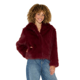 Wild Fable Short Faux Fur Jacket with Hook Closure and Shawl Collar Maroon Red L