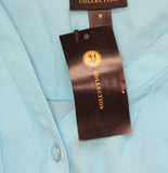 JM Collection Surplice Roll-Tab Sleeve Half-Button Blouse Top Turquoise Blue M