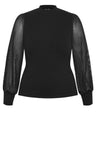 City Chic Plus Size Tarynn Top Turtle Neck Long Lurex Sleeved Blouse Black 2XL