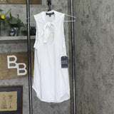 Almost Famous Juniors Sleeveless Tie-Neck Tank Blouse Top White M