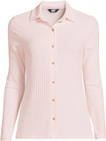 Lands End Womens Long Sleeve Wide Rib Button Front Polo Shirt Pale Petal Pink 2X