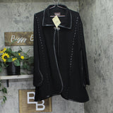 Patricia Nash Leather-Trimmed Open-Sleeve Cape with Filigree Clasp KN11504 Black