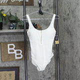 Michael Michael Kors Womens Zip-Front One-Piece Swimsuit Textured White 10