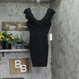 Siena Womens Ruffled V-Neck Ponte Bodycon Mini Dress SATP1725 Black 2