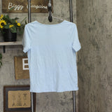 Denim & Co, Linen Blend Knit Top with Neck Embellishment Clear Sky Blue XS
