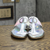 DKNY Women's Flat Logo Sandal K4169795 Silver Iridescent Halcott 7.5M