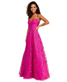 B Darlin Floral Glitter Sweetheart Sleeveless Gown Dress Fuschia Pink 7/8