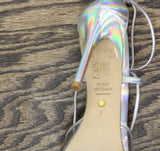 Stuart Weitzman Womens Stuart Lace-Up 100 Pump Stiletto Heels Silver Gray 7B