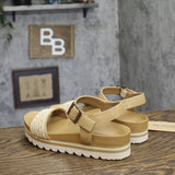 Bearpaw Slingback Woven Raffia Open Toe Buckle Sandals Natural Tan Brown 8M