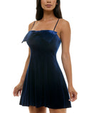 Emerald Sundae Juniors Velvet Bow Sleeveless Fit Flare Mini Dress Navy Blue L