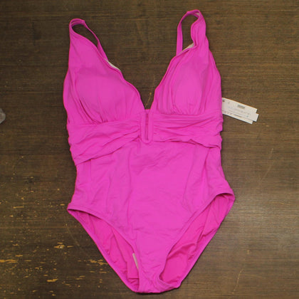 Bleu By Rod Beattie Item Plunge Plunging-Neck Swimsuit One Piece Dahlia Pink 16W