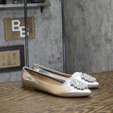 Journee Collection Womens Faux Leather Pointed Toe Jewel Flats Silver Gray 6M