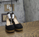 Sun + Stone Leoniee Ankle-Strap Platform Dress Sandals Black Microsuede 5.5M