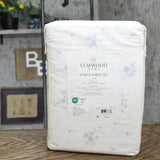 Elmwood Home Callie Floral 200-Thread Count Cotton 4-Piece Sheet Set Blue Queen
