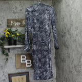 Calvin Klein Womens Satin Button Up Belted Dress 44C060G Inkwell Blue Multi XL