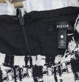 Aqua Sleeve Tweed Pocket Frayed Hem Embellished Shift Dress Black / White 2XS