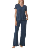 Tommy Hilfiger Womens Short Sleeve Ribbed Pajama Pants Sky Capital Blue M