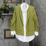 By Stacy London Womens Crepe Blazer Attached Long Sleeve Collared Shirt Moss L