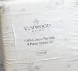 Elmwood Home Callie Floral 200-Thread Count 4-Pc. Sheet Set Gray Queen