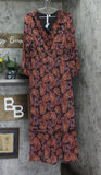 Ny Collection Womens Long Sleeve Mesh Maxi Dress Black Rust Paisley PXL