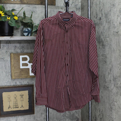 Roundtree & Yorke Mens 80's 2 Ply Cotton Striped Button Up Long Sleeve Shirt L