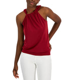 INC International Concepts Gathered Halter Neck Blouse Top Ruby Slipper Red L