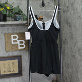 Mimi Flamingo Zipper One-Piece Swimsuit with Shorts Overlay Black / White 14
