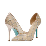Betsey Johnson Rhinestone Embellished Evening Pumps Heels Stiletto Nude Brown 8M