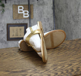 Naturalizer Taylor T-Strap Slingback Flat Sandal Dark Gold Faux Leather 8M