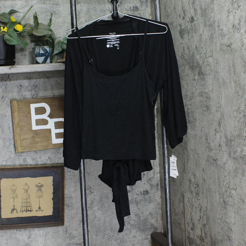 State Of Day Womens 2-Pc. Fluid-Knit Pajama Tops 100189719MS Deep Black M