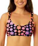 Salt + Cove Juniors Foil Print Ruffle Strap Bralette Bikini Top Orange Multi S