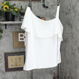 Colleen Lopez Womens Plus Size Asymmetric Off-Shoulder Flounce Top White 3X