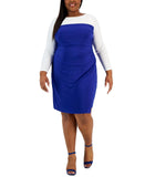 Kasper Womens Plus Size Ginger Colorblocked Midi Shift Dress Royal / White 2X