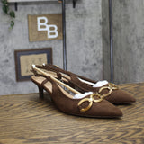 A New Day Womens Tabitha Oversized Chain Sling Back Heels 94305251 Brown 10M