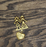 Danecraft Vintage Valentines Dangly Heart Charm Brooch Gold Yellow