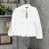 DG2 Womens Ruffled-Hem Classic Stretch Denim Jacket 688254 White XL