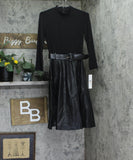 Calvin Klein Women's Matte Jersey Combo Pu Leather Belted Aline Dress Black 2