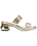 Donna Karan New York Teagan Double Band Dress Sandals Block Heel White Gold 9M