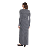 Universal Thread Long Sleeve Knit Maxi T-Shirt Dress Navy Blue Striped Blue S