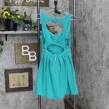 L'atiste by Amy Womens Knit Textured Open Back Babydoll Dress Teal Blue M
