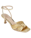 Jewel Badgley Mischka True Kitten Heel Sandals Wrap Strap Gold Yellow 6.5M