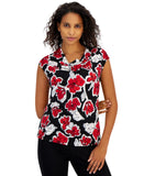 Kasper Womens Floral-Print Cowl-Neck Blouse Shirt Top 10920153 Black Red Multi M