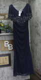 B&A By Betsy & Adam Embellished Maxi Evening Dress Gown Woven Navy Blue 12