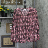 Belle By Kim Gravel V-Neck Printed Blouse Shirt Top Chateau Rose Pink Multi M