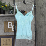 Rhonda Shear Padded Crochet Trim Camisole with Adjustable Straps Aqua Blue M