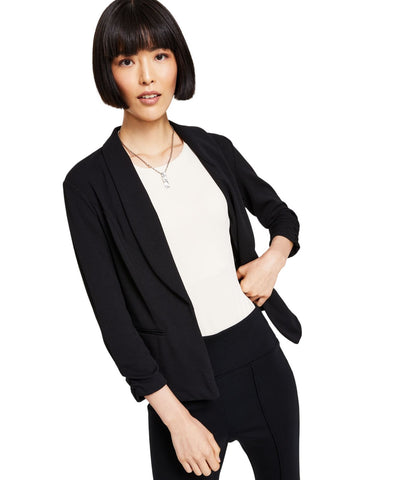 Bar III Womens Petite Ruched-Sleeve Blazer Jacket Black PXL