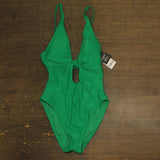 Bar III Womens Summer Solids Knot-Front One Piece Swimsuit Green Rush S