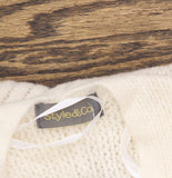 Style & Co. Womens Ribbed Toggle Topper with Fringe Fuzzy Knit Ivory Off White