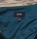 MSK Womens Belted Velvet Long Sleeve V Neck Stretch Dress Emerald Green S