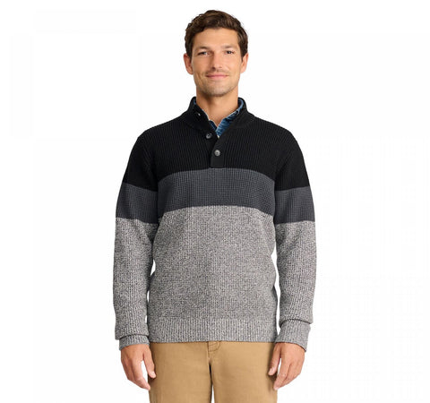 Izod Men's Textured Color Block Sweater IZFGB77R Black Colorblock XXL